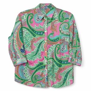 Lauren Ralph Lauren – Vintage Boho Preppy Paisley Button Up Blouse – 2X